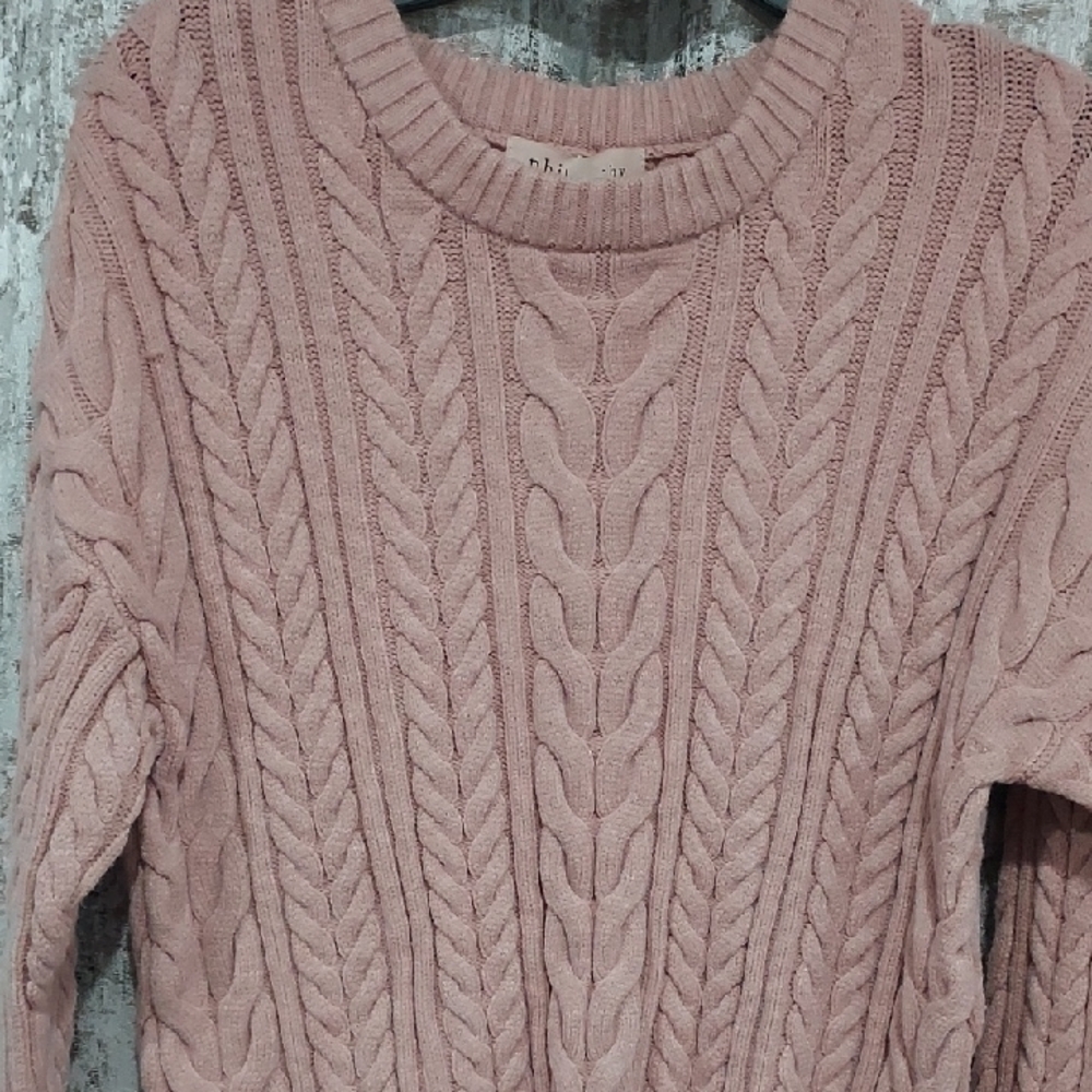 Philosophy Blush Cable Knit Crew Neck Sweater